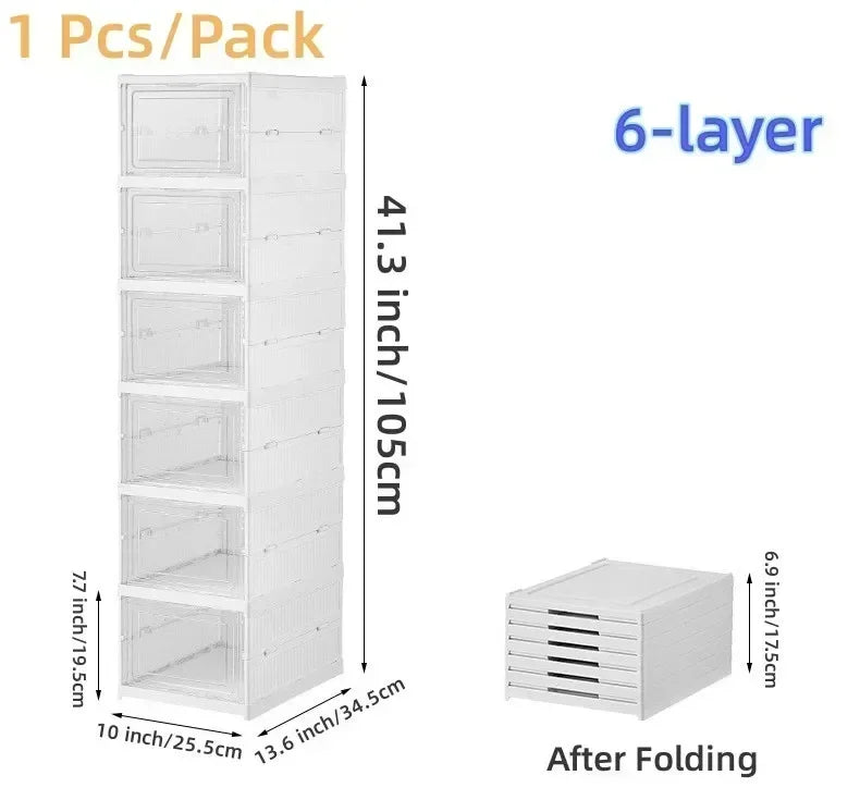 Duraflex Foldable 6-Layer Shoe Storage Box – Transparent, Stackable Organizer with Large Capacity