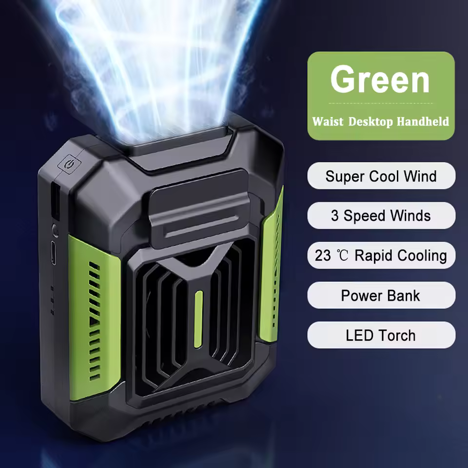 BreezeBoost Pro 20K – Wearable Cooling Fan with Power Bank & LED Light